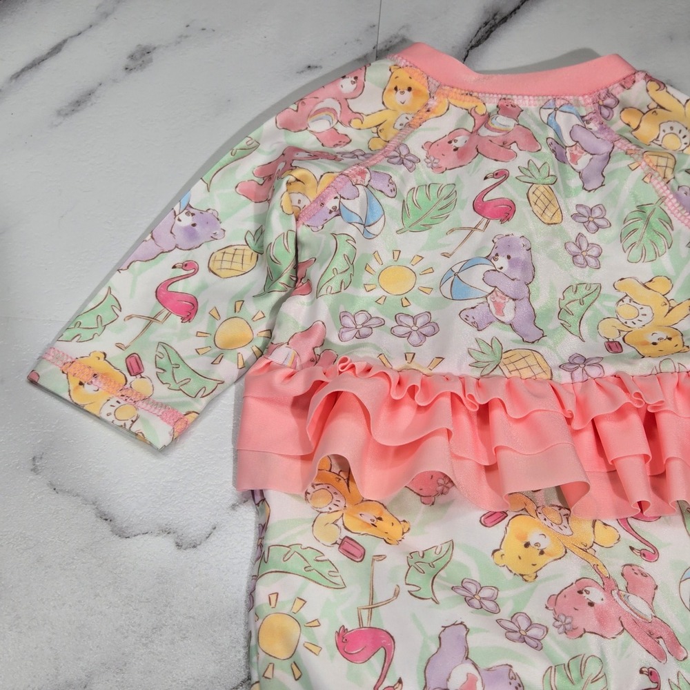 Care Bears Swimsuit Girls 0/3M Tropical Ruffle Long Sleeve Rash Guard - Picture 7 of 11